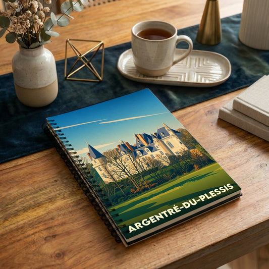 Carnet souvenir de la ville d'Argentré-du-Plessis avec une illustration stylisée de son château.