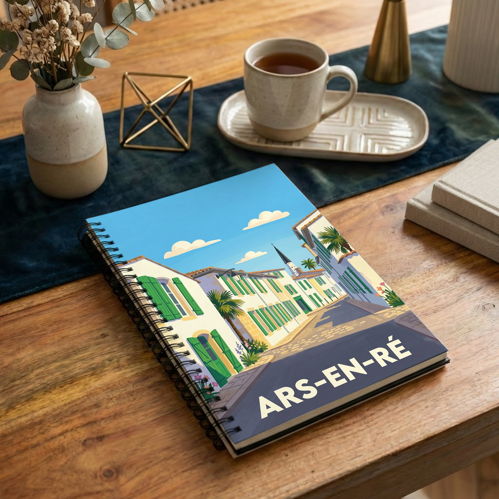 Carnet souvenir de la ville d'Ars-en-Ré avec une illustration stylisée.