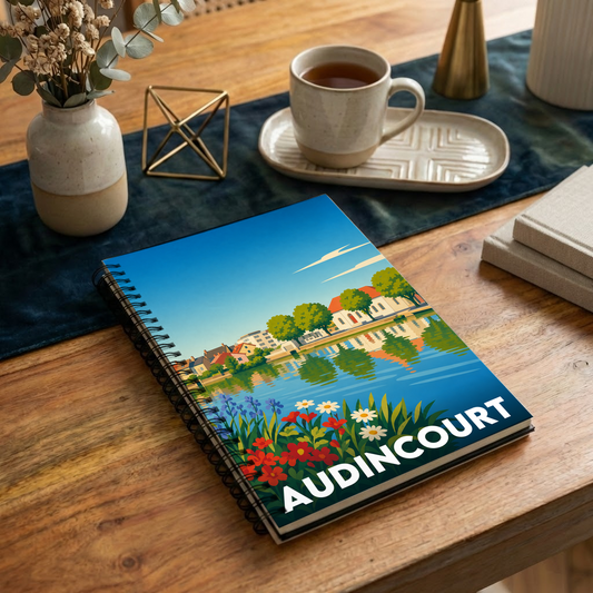 Carnet souvenir de la ville d'Audincourt avec une illustration stylisée.