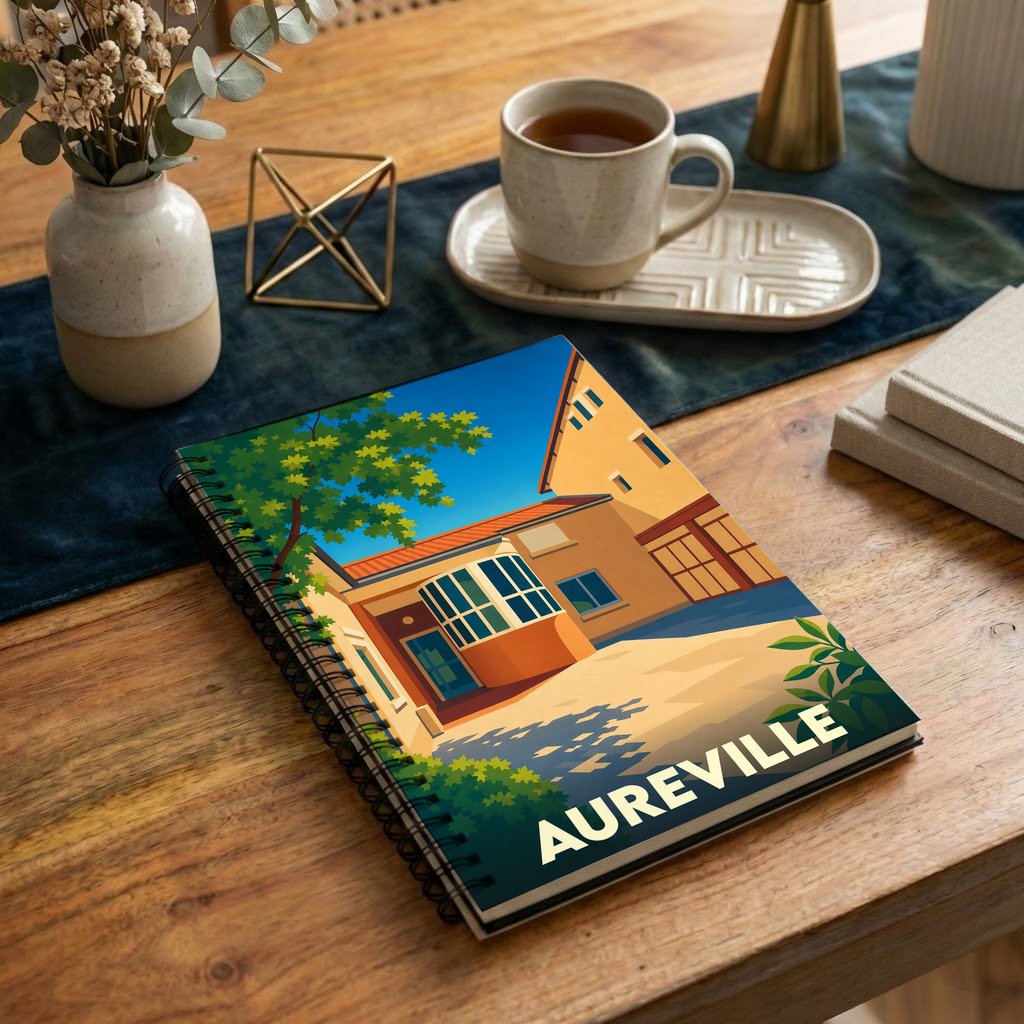 Carnet souvenir de la ville d'Aureville illustré par une scène urbaine stylisée et colorée.