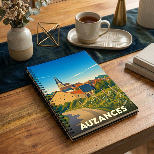 Carnet souvenir de la ville d'Auzances avec une illustration stylisée.