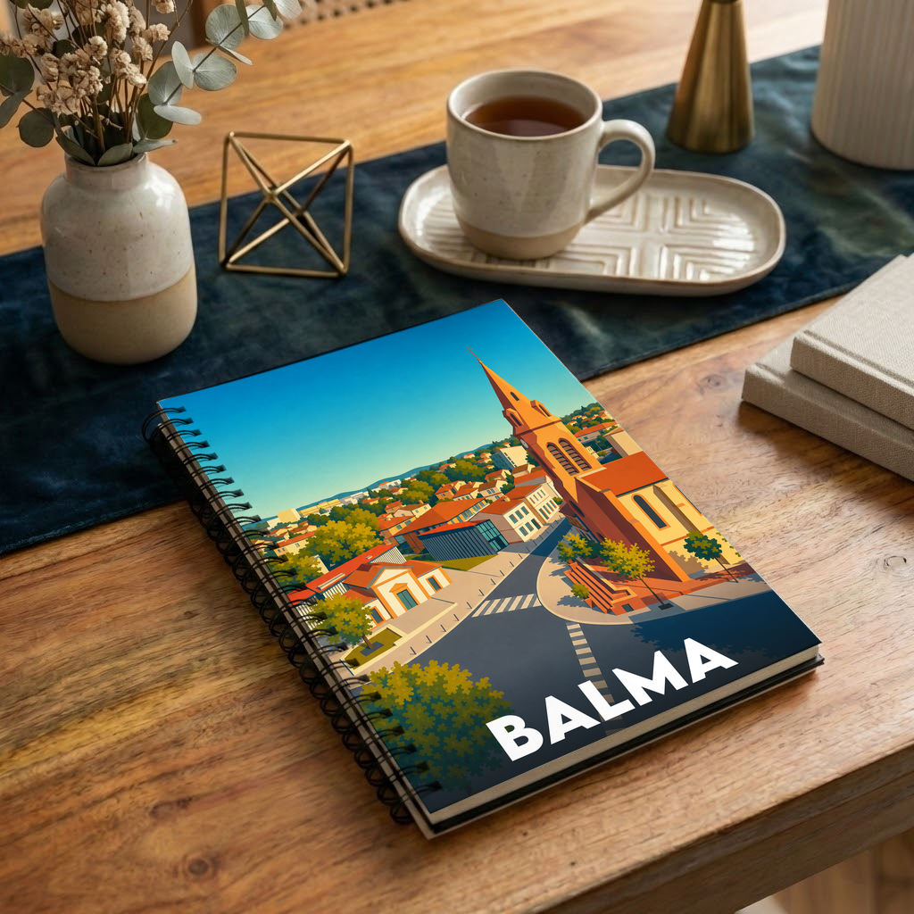 Carnet souvenir de la ville de Balma avec une illustration stylisée.
