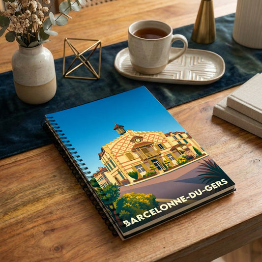 Carnet souvenir de la ville de Barcelonne-du-Gers avec une illustration stylisée.