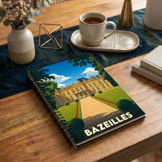 Carnet souvenir de la ville de Bazeilles avec une illustration stylisée de son château.