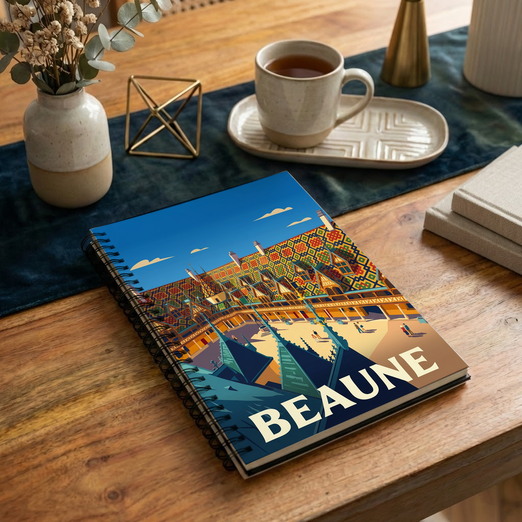Carnet souvenir de la ville de Beaune avec une illustration stylisée.