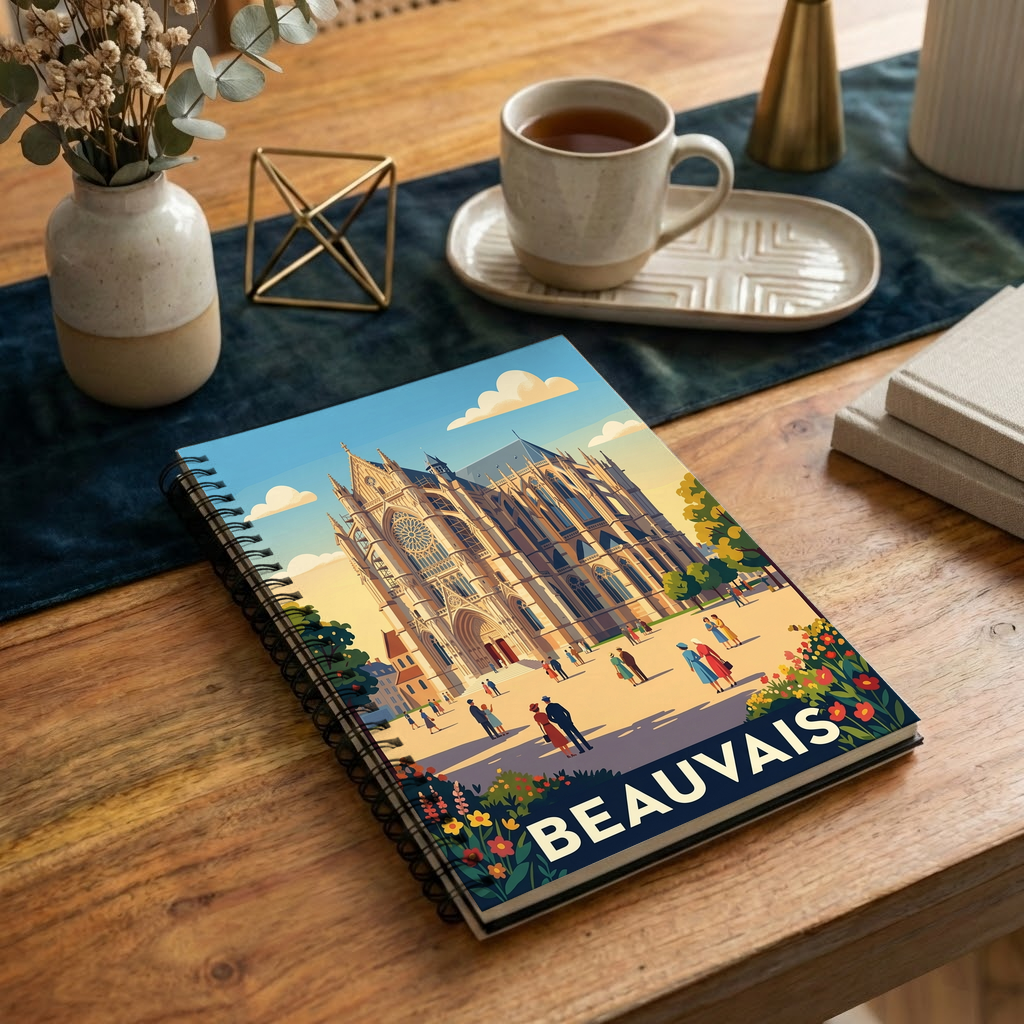 Carnet souvenir de la ville de Beauvais orné d'une illustration stylisée de sa cathédrale.