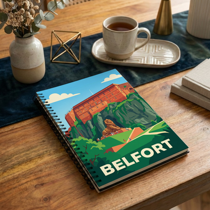 Carnet souvenir de la ville de Belfort avec une illustration stylisée du Lion et de la Citadelle.