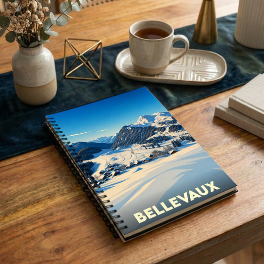 Carnet souvenir de la ville de Bellevaux illustré d'un paysage de montagne enneigé.