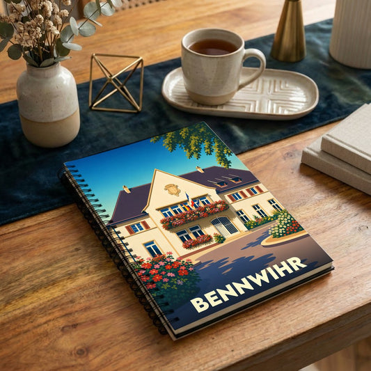 Carnet souvenir de la ville de Bennwihr illustré d'un bâtiment traditionnel alsacien fleuri.