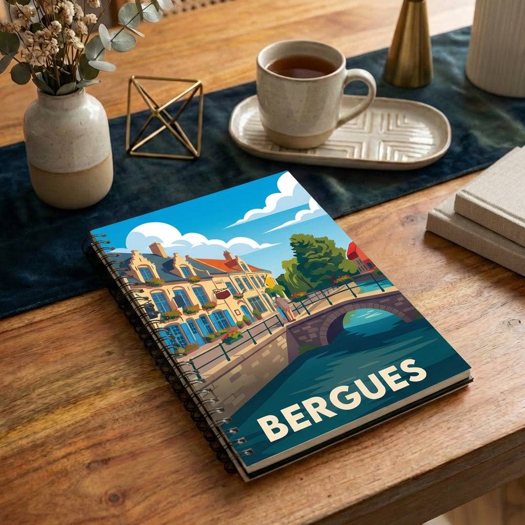 Carnet souvenir de la ville de Bergues avec une illustration stylisée.