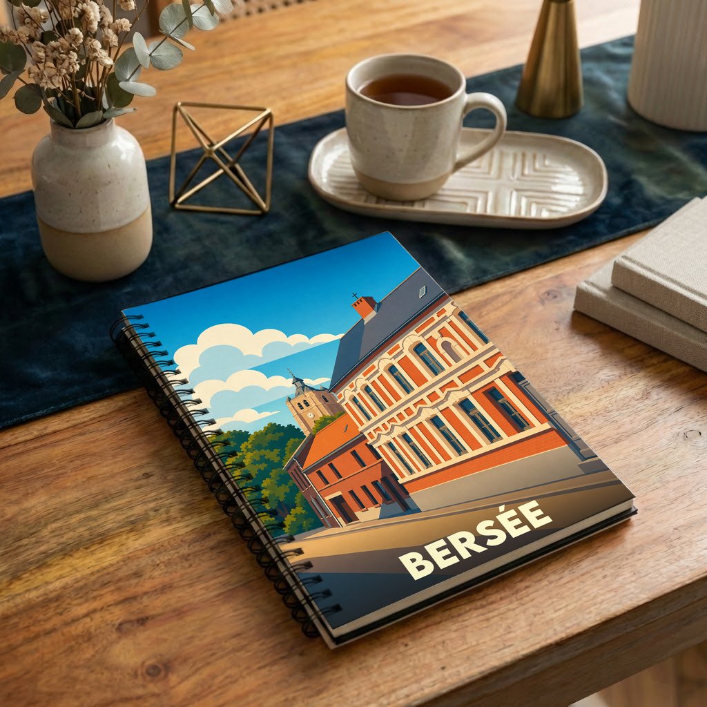 Carnet souvenir de la ville de Bersée avec une illustration stylisée de son architecture.