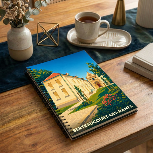 Carnet souvenir de la ville de Berteaucourt-les-Dames avec une illustration stylisée.