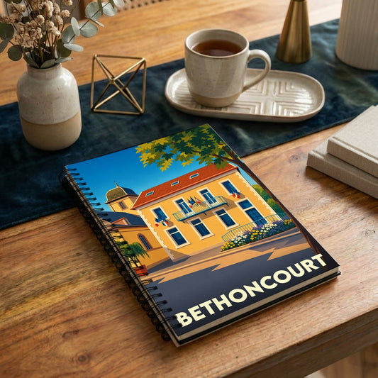 Carnet souvenir de la ville de Bethoncourt avec une illustration stylisée et colorée.