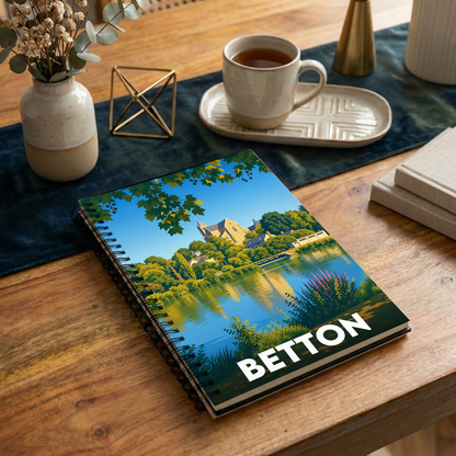Carnet souvenir de la ville de Betton avec une illustration stylisée du paysage.