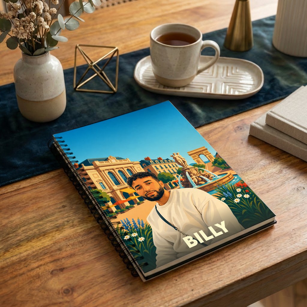 Carnet souvenir de la ville de Billy avec une illustration stylisée.