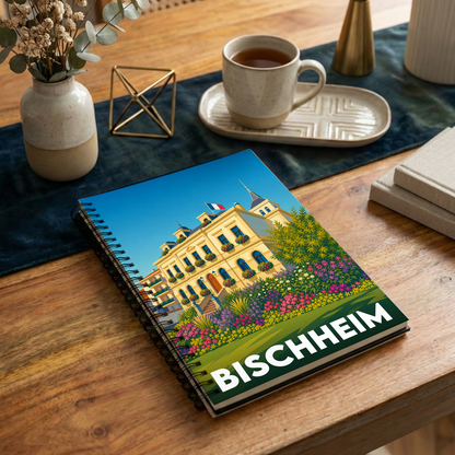 Carnet souvenir de la ville de Bischheim avec une illustration stylisée.