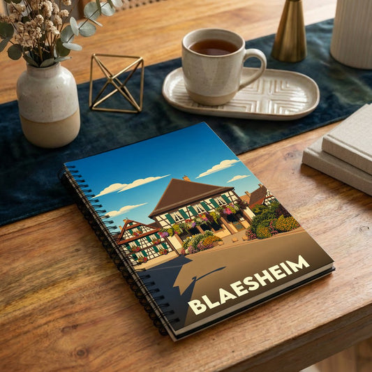 Carnet souvenir de la ville de Blaesheim avec une illustration stylisée.