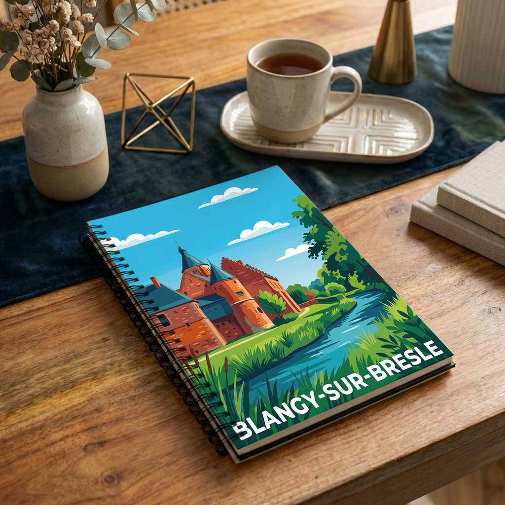 Carnet souvenir de la ville de Blangy-sur-Bresle avec une illustration stylisée.