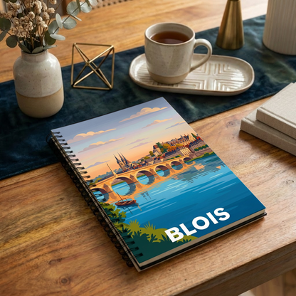 Carnet souvenir de la ville de Blois avec une illustration stylisée de son célèbre pont sur la Loire.