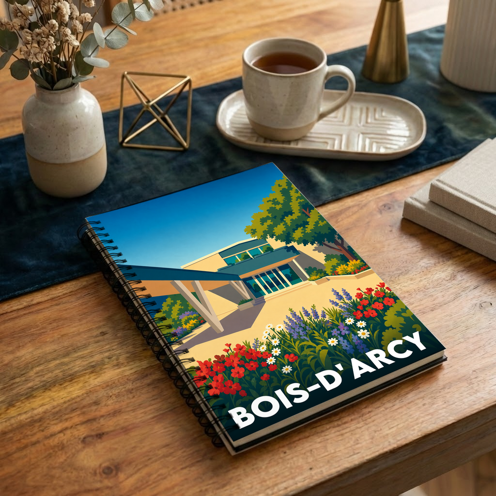 Carnet souvenir de la ville de Bois-d'Arcy avec une illustration stylisée.