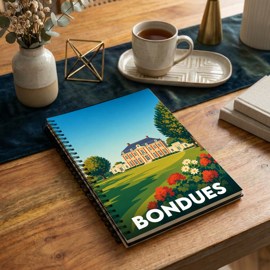 Carnet souvenir de la ville de Bondues illustré d'un château dans un parc verdoyant.