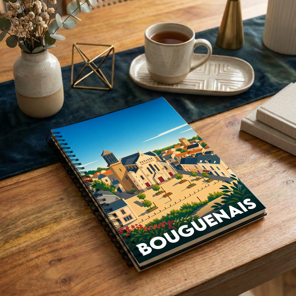Carnet souvenir de la ville de Bouguenais avec une illustration stylisée.