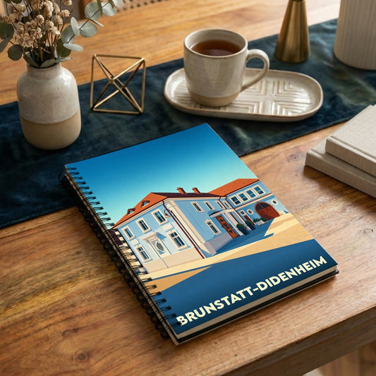 Carnet à spirales souvenir de la ville de Brunstatt-Didenheim avec une illustration stylisée.
