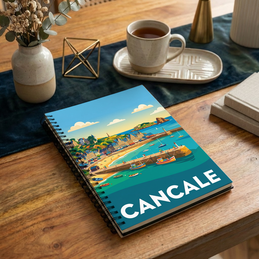 Carnet souvenir de la ville de Cancale avec une illustration stylisée.