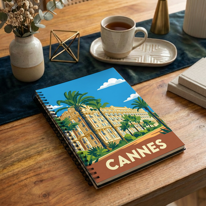 Carnet souvenir de la ville de Cannes avec une illustration graphique stylisée.