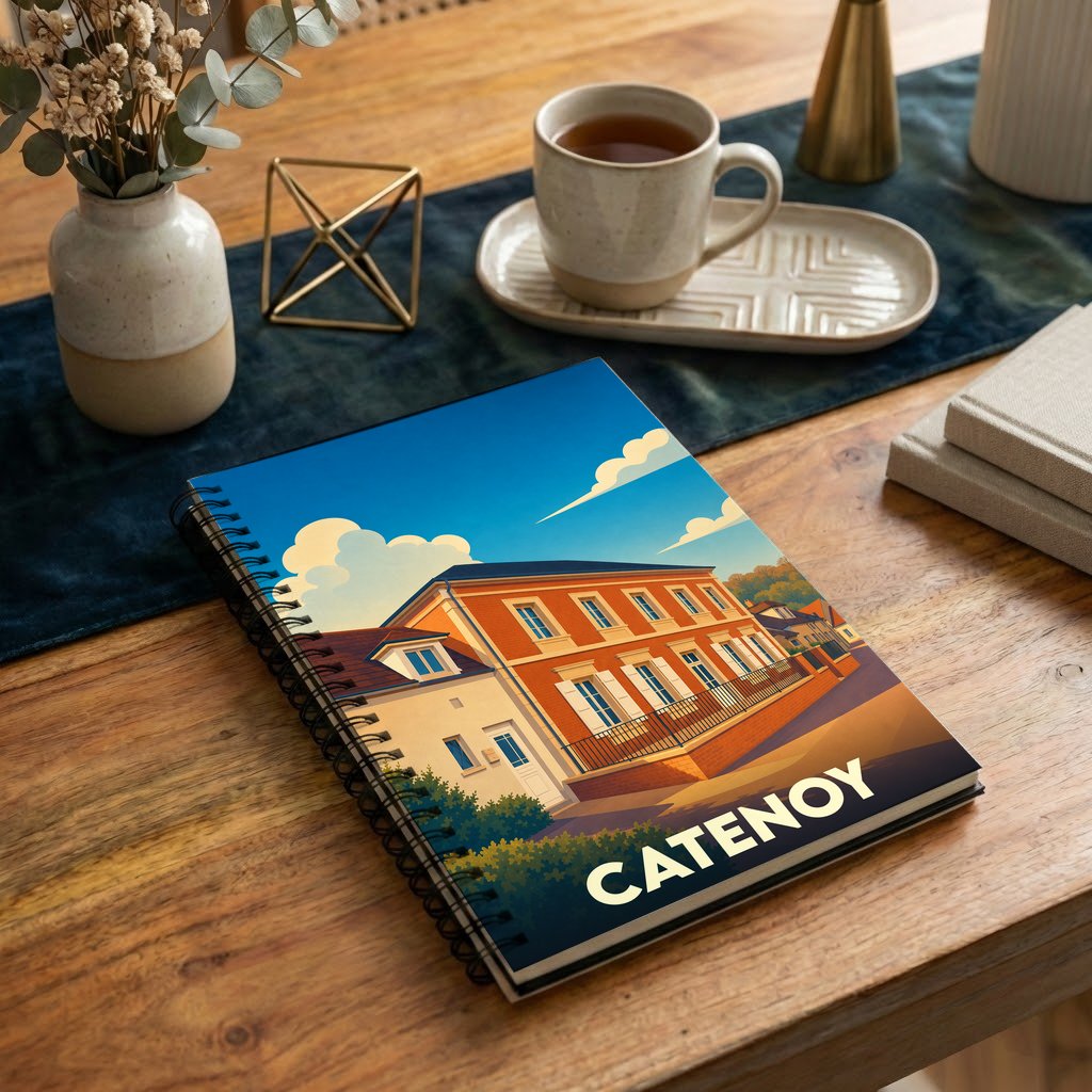 Carnet à spirales souvenir de la ville de Catenoy avec une illustration stylisée.