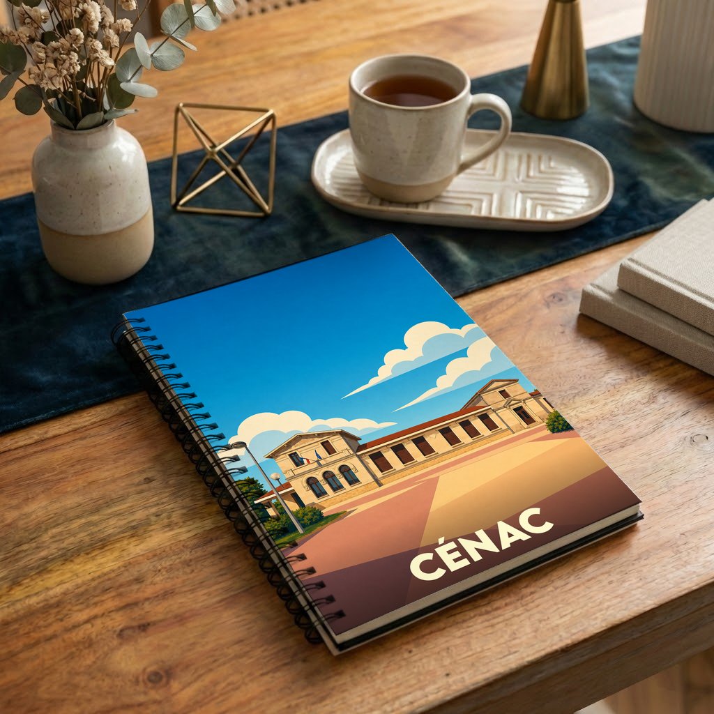 Carnet souvenir de la ville de Cénac avec une illustration stylisée.