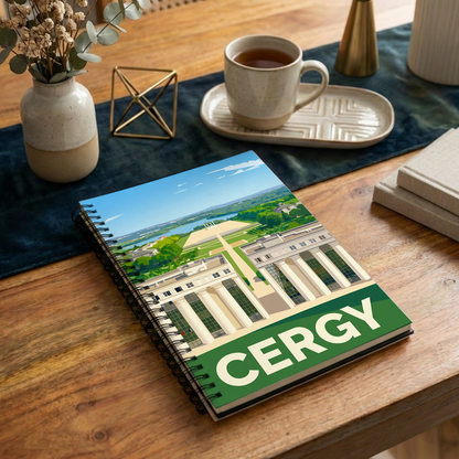 Carnet souvenir de la ville de Cergy avec une illustration stylisée.