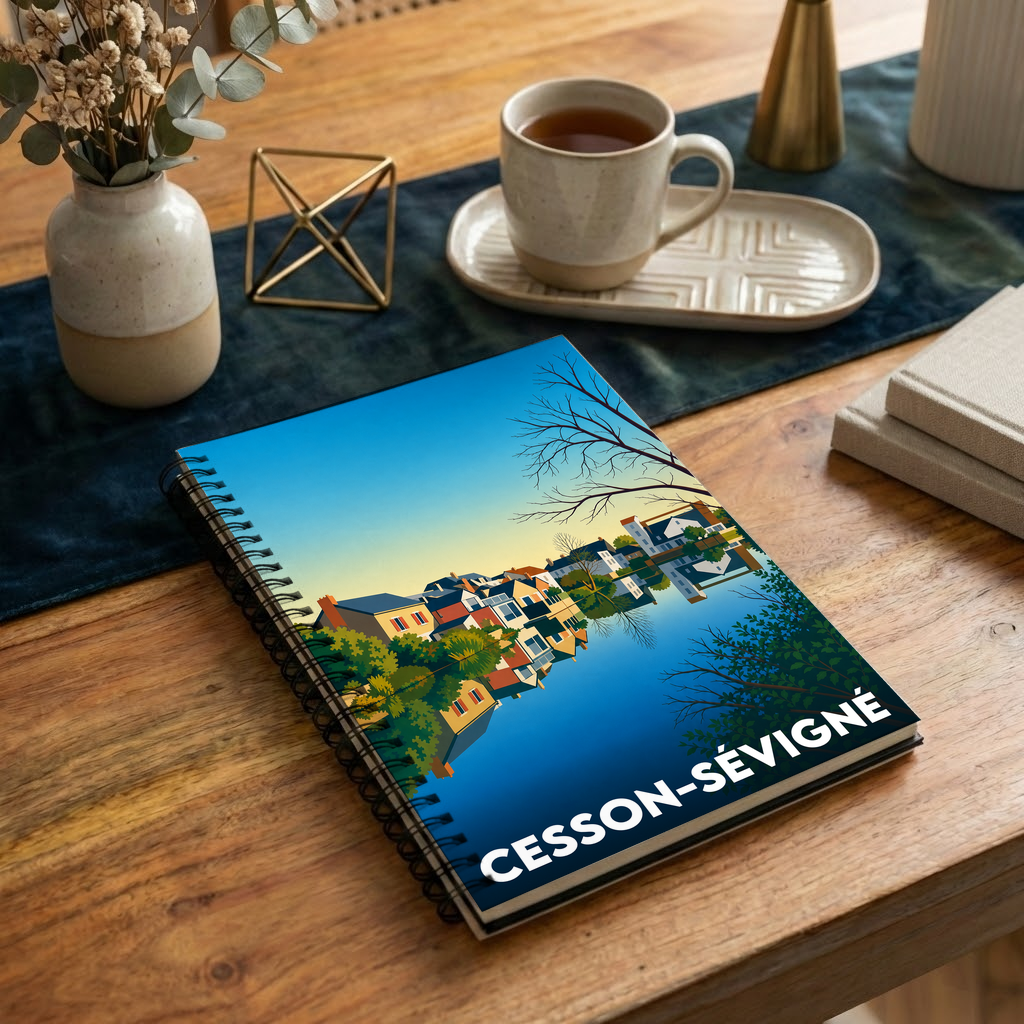 Carnet souvenir de la ville de Cesson-Sévigné avec une illustration graphique stylisée.