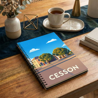 Carnet souvenir de la ville de Cesson avec une illustration stylisée.