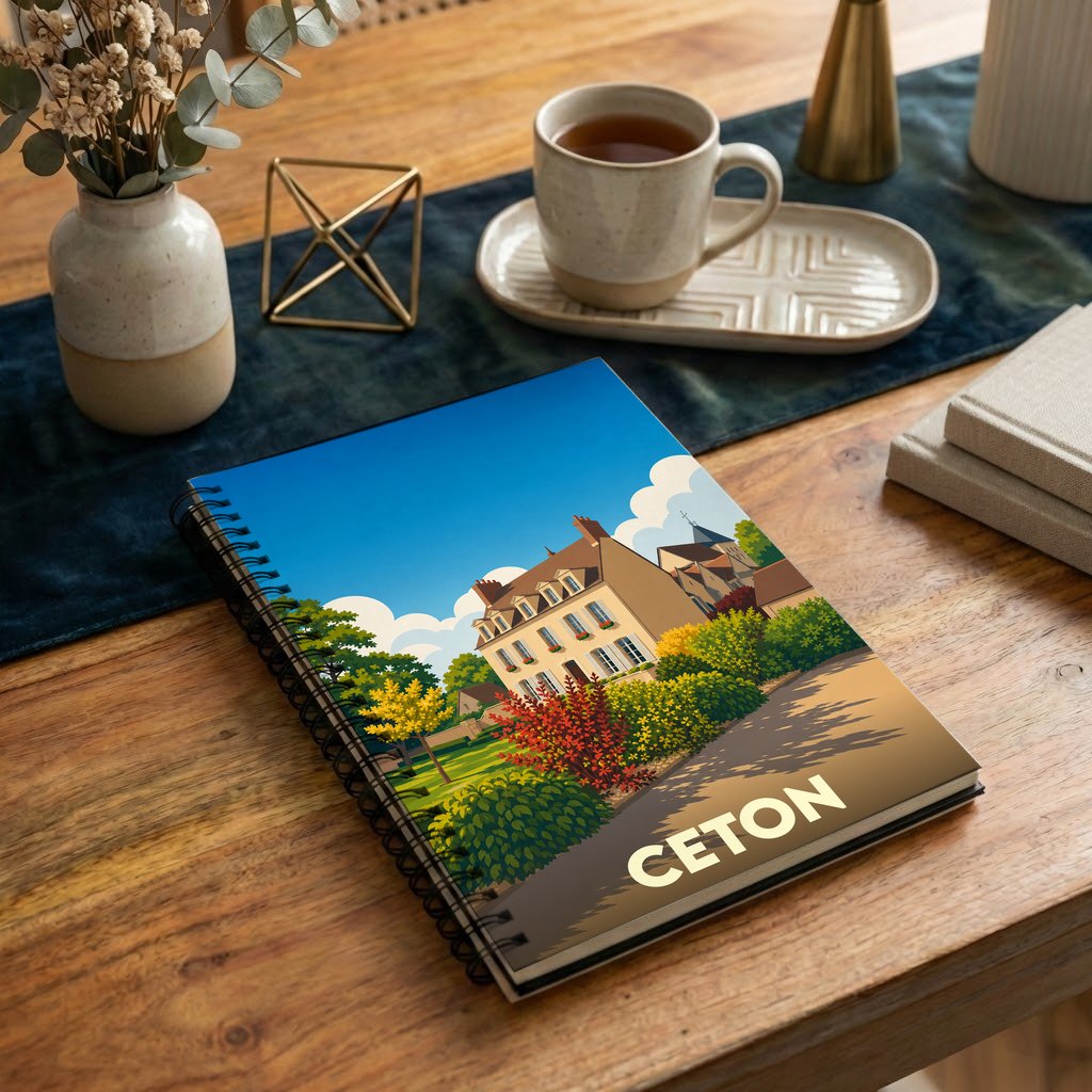 Carnet souvenir de la ville de Ceton orné d'une illustration stylisée de son architecture et de ses paysages.