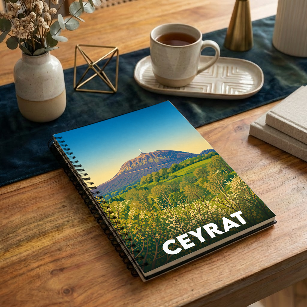 Carnet souvenir de la ville de Ceyrat illustré d'un paysage naturel stylisé.
