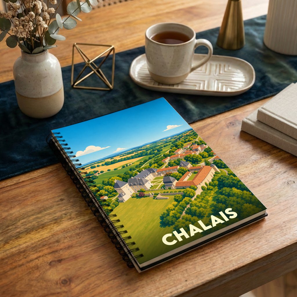 Carnet souvenir de la ville de Chalais avec une illustration stylisée.