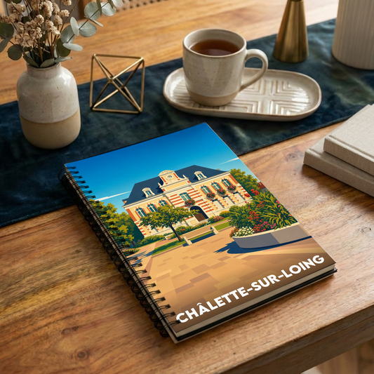 Carnet souvenir de la ville de Châlette-sur-Loing avec une illustration stylisée.