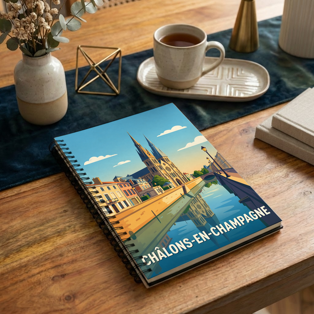 Carnet souvenir de la ville de Châlons-en-Champagne avec une illustration stylisée.