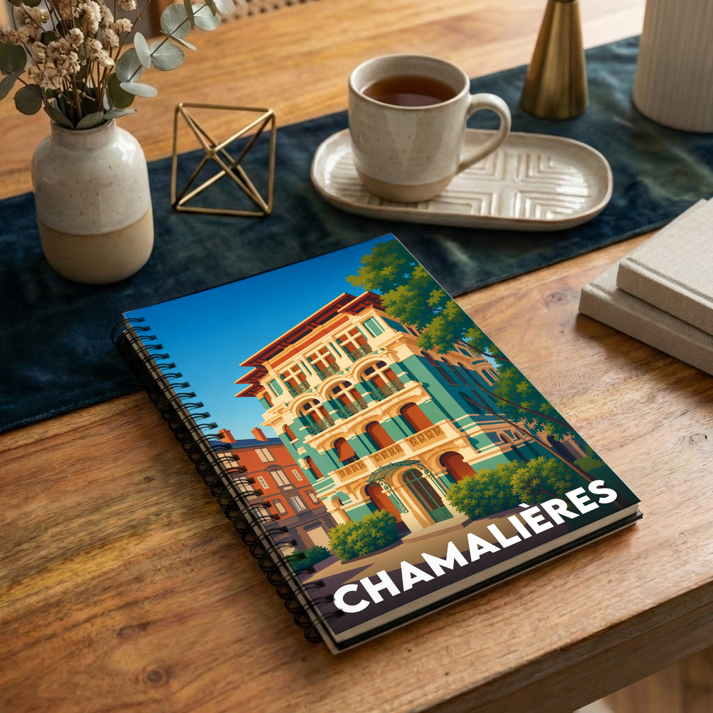 Carnet souvenir de la ville de Chamalières avec une illustration stylisée.
