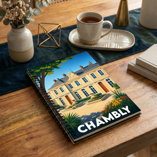 Carnet souvenir de la ville de Chambly orné d'une illustration stylisée de son hôtel de ville.