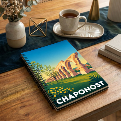 Carnet souvenir de la ville de Chaponost illustré par l'aqueduc du Gier dans un style épuré.