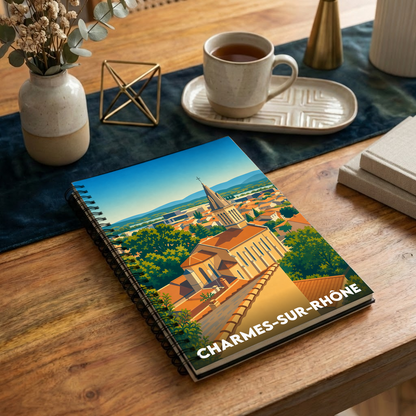 Carnet souvenir de la ville de Charmes-sur-Rhône avec une illustration stylisée.