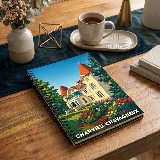 Carnet souvenir de la ville de Charvieu-Chavagneux avec une illustration stylisée.