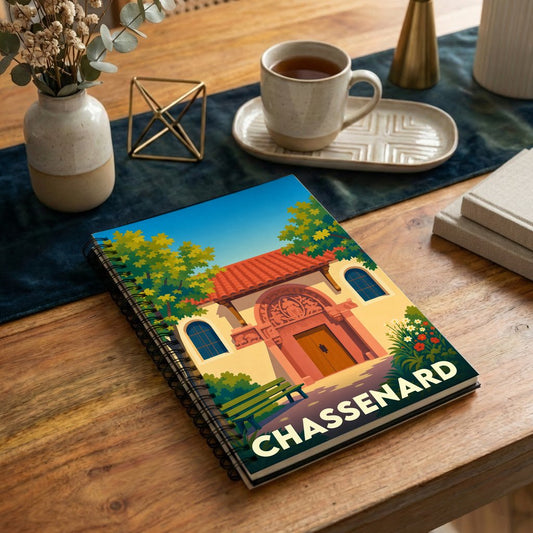Carnet souvenir de la ville de Chassenard avec une illustration stylisée.