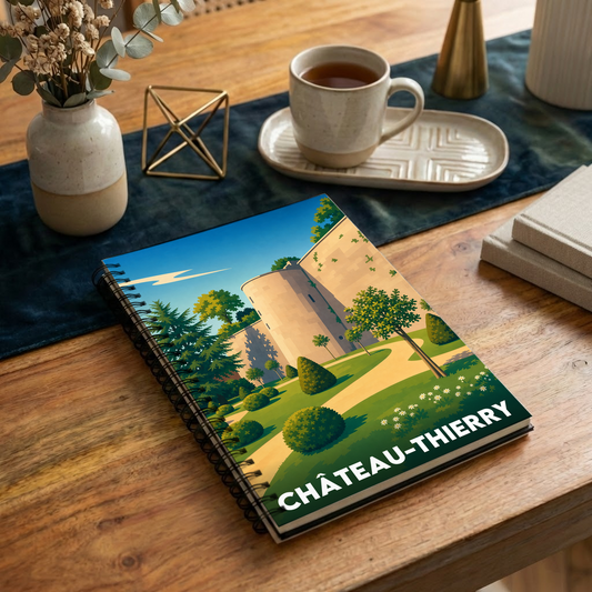 Carnet souvenir de la ville de Château-Thierry avec une illustration stylisée.