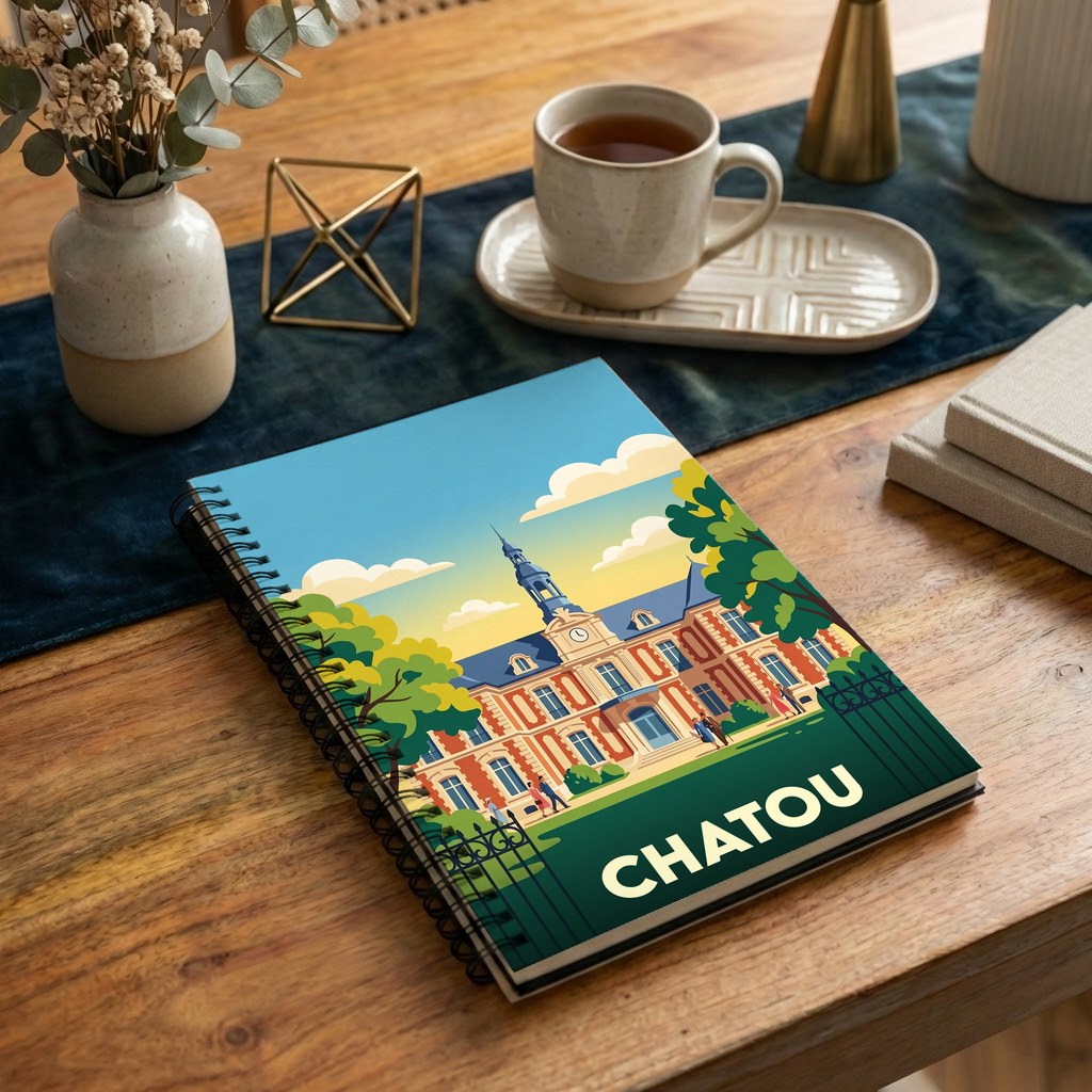 Carnet souvenir de la ville de Chatou avec une illustration stylisée et colorée.