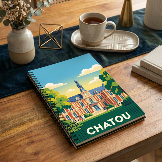Carnet souvenir de la ville de Chatou avec une illustration stylisée et colorée.