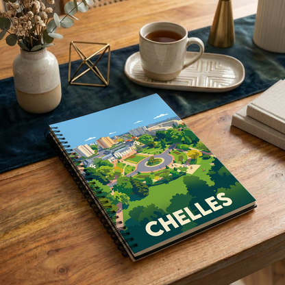 Carnet souvenir de la ville de Chelles avec une illustration stylisée.
