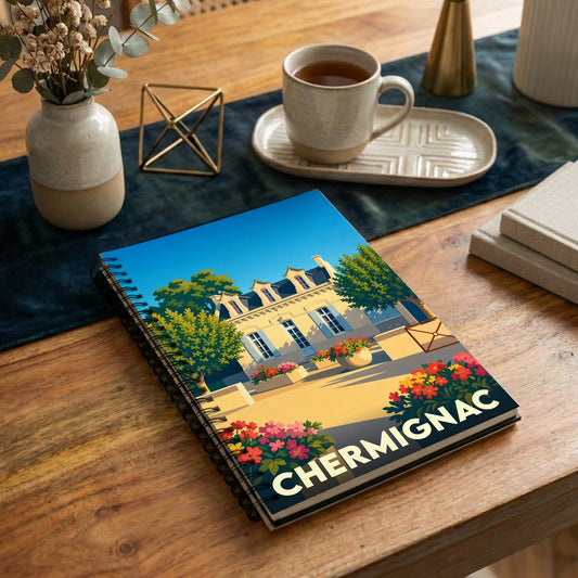 Carnet souvenir de la ville de Chermignac avec une illustration stylisée.